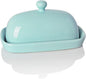 Sweejar Ceramic Butter Dish with Lid for Countertop,Porcelain Butter Keeper with Knob Handle,Butter Container for East/West Coast Butter, 7.1*3.7 inches (Turquoise)