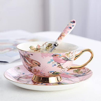 Pink Bird Porcelain Tea Cup Set - 7oz - Image 2