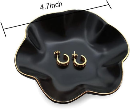 4.7 inch Small Ring Dish, Ceramic Jewelry Holder Tray, Black Catch All Trinket Bowl for Keys Rings Earrings