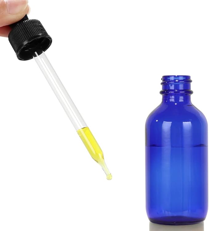 CycleMore 16 Pack (120 ml) 4 oz Blue Boston Bottles with Glass Eye Droppers, Glass Dropper Bottles for Essential Oils & Lab Chemicals & More Liquids Ideal for Mom & Friends