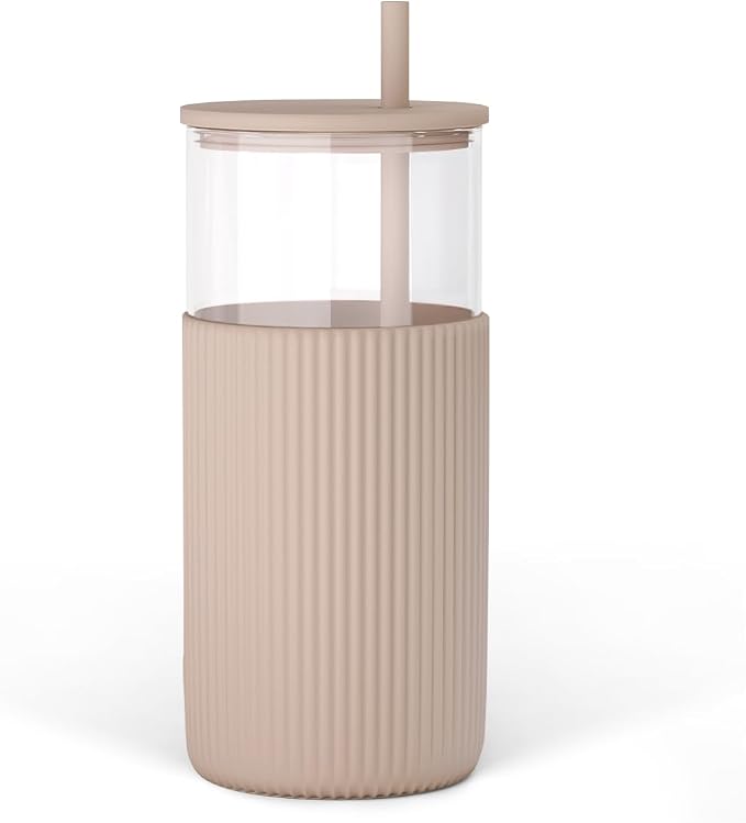 SANDJEST Glass Tumbler with Straw and Lid, Glass Water Bottle with Silicone by SANDJEST