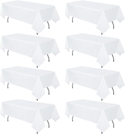8 Pack White Tablecloth 60 x 102 Inch Rectangular Table Cloth for 6 Foot Rectangle Tables, Wrinkle Resistant Washable Polyester Fabric Table Covers for Wedding Party Banquet Buffet and Camping