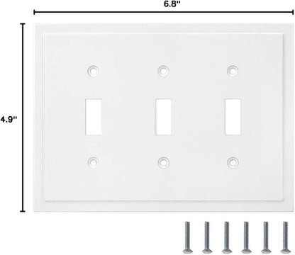 Henne Bery Modern Edge Decorative Wall Plate Switch Plate Outlet Cover, Durable Solid Zinc Alloy (Triple Toggle, White)