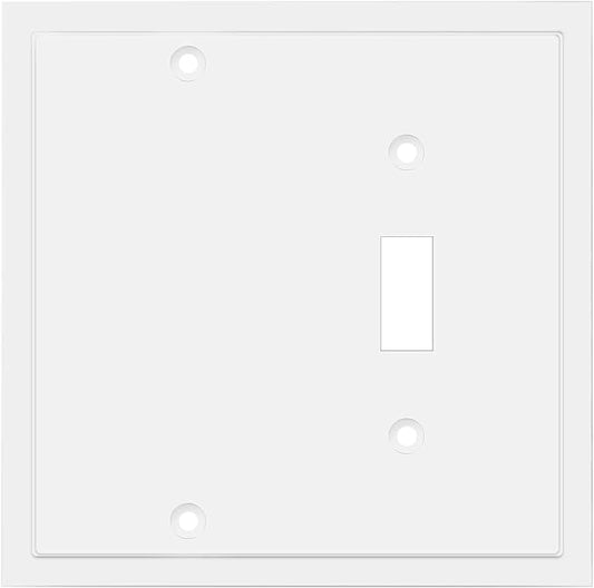 Henne Bery Modern Edge Decorative Wall Plate Switch Plate Outlet Cover, Durable Solid Zinc Alloy (Blank/Toggle, White)