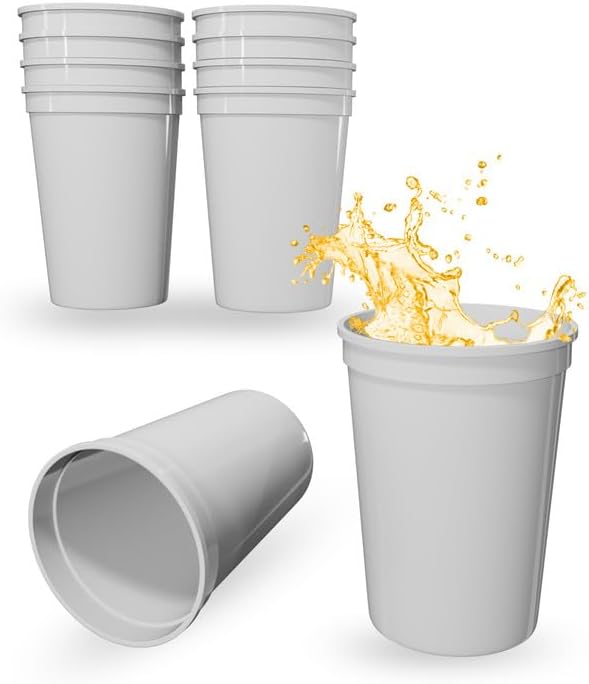 PartyPrints 10 Pack Small 10 to 12 oz White Reusable Blank Plastic Cups by PartyPrints