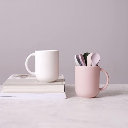 12 oz Ceramic Coffee Mug, Matte Pink White Gray Coffee Mug - Image 5