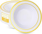 50 Pack Disposable Soup Bowls with Gold Rim,12oz Disposable Soup Bowls,Disposable Soup Dessert Salad Bowls for Wedding/Party/Catered Events