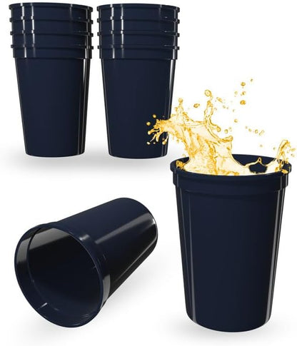 PartyPrints 10 Pack Small 10 to 12 oz Navy Blue Reusable Blank Plastic Cups by PartyPrints