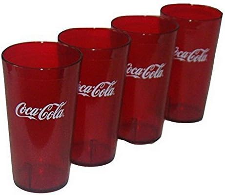 Coca Cola Logo Ruby Red Plastic Tumblers Set of 4-16oz by Coca-Cola