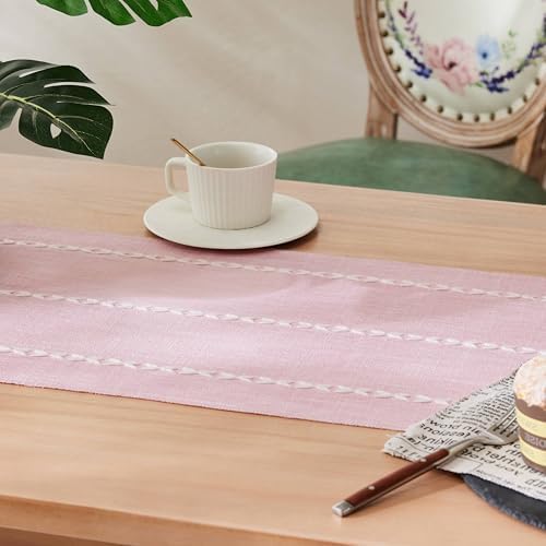 Braided Farmhouse Table Runner, Braided Pink 13x108 Inch, Cotton Linen Table - Image 5