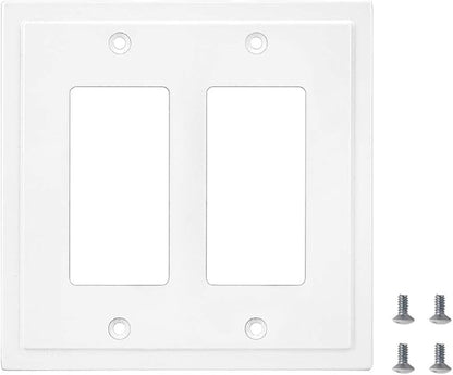 Henne Bery Modern Edge Decorative Wall Plate Switch Plate Outlet Cover, Durable Solid Zinc Alloy (Double Decorator, White)