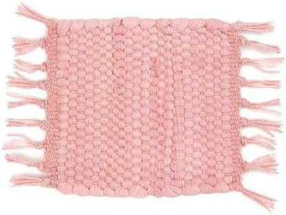 Handcrafted Chindi Rag Rug Coaster – 100% Cotton, Handwoven, Colorful & Eco-Friendly | Boho Style Drink Mat for Home, Kitchen, or Table Décor - Peony