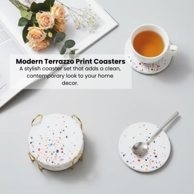 Terrazzo Coasters Set of 6, Colorful Boho Absorbent Ceramic Coasters | Speckled - Image 10