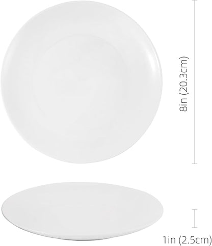 8 Inch White Ceramic Plates Set of 6 – Porcelain Round Plates for Salad, Appetizer, Dessert, Snack, Bread, Side Dish, Small Dinner, Kitchen Tableware, Everyday Dishes, Microwave Safe