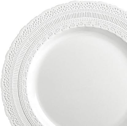 " OCCASIONS " 120 Plates Pack,(60 Guests) Extra Heavyweight Vintage Wedding Disposable/Reusable Plastic Plates 60 x 11'' Dinner + 60 x 8.25'' Salad/Dessert Plate (Chateau White)