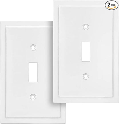 Henne Bery Modern Edge Decorative Wall Plate Switch Plate Outlet Cover, Durable Solid Zinc Alloy (Single Toggle 2PK, White)