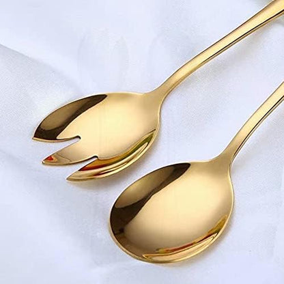 Salad Servers Salad Spoons and Fork Set Stainless Steel Serving Utensils - Image 3