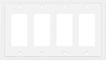 Henne Bery Modern Edge Decorative Wall Plate Switch Plate Outlet Cover, Durable Solid Zinc Alloy (Quad Decorator, White)