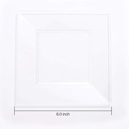 WDF 100PCS Clear Plastic Plates-6inch Square Disposable Plates- Small Appetizer Plates-Premium Clear Dessert/Salad Plates Perfect for Wedding & Parties