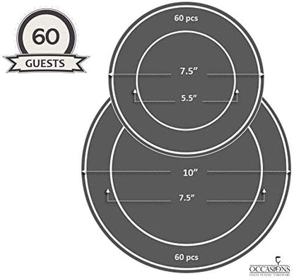 " OCCASIONS " 120 Plates Pack,(60 Guests) Premium Premium Wedding Party Disposable Plastic Plates Set -60 x 10'' Dinner + 60 x 7.5'' Salad/Dessert (Venice Blush and Gold)
