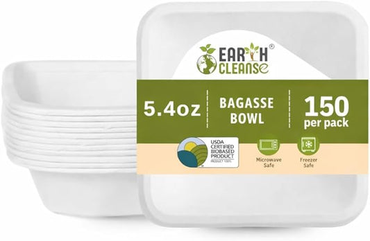 5.4 oz Paper Bowls [150 Pack] – Heavy-Duty Disposable Sugarcane Bowls, Made from Bagasse, Microwave & Leak-Resistant – Great for Cereal, Salad, Snacks, and Soups