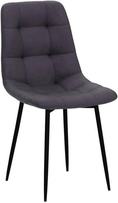 Dining Chair Set of 4,Modern Home Chair Upholstered Velvet Armless Chair,Elegant Velvet Kitchen Chair Plaid Tufted Pattern with Black Metal Legs for Vanity,Dining Room,Grey