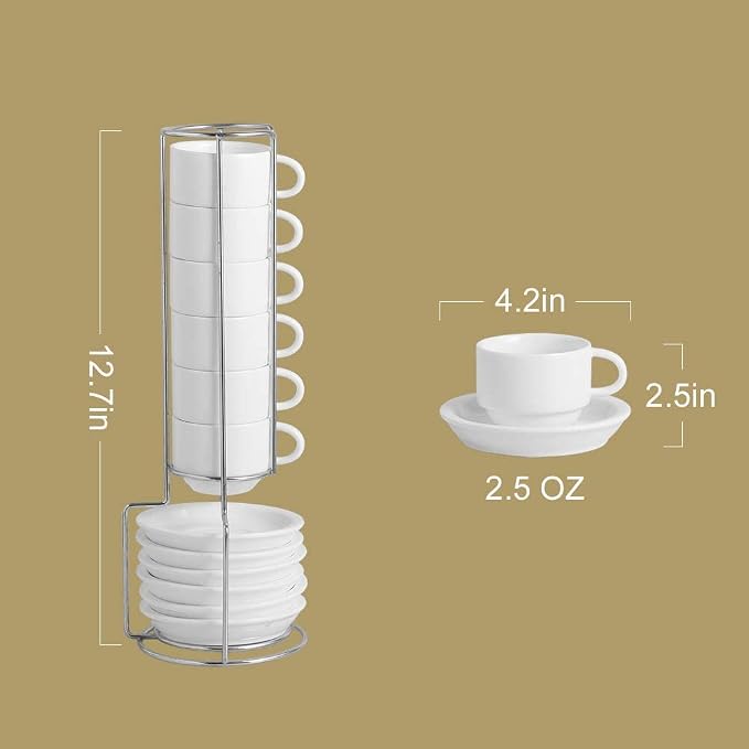 Sweejar Porcelain Espresso Cup & Saucer Set, Stackable Demitasse Cups - Image 2