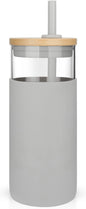 Tronco 20 oz Glass Tumbler with Lid and Straw, Iced Coffee Cup and Smoothie Cup with Bamboo Lids & Protective Silicone Sleeve, Dishwasher Safe, BPA-Free, Glass Cup 1 Pack
