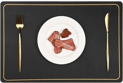 PU Leather Placemats Set of 4 - Waterproof Heat Resistant Dining Table Mats - Minimalist Non-Slip Coasters for Plates & Bowls 18x12 Inches (Black)