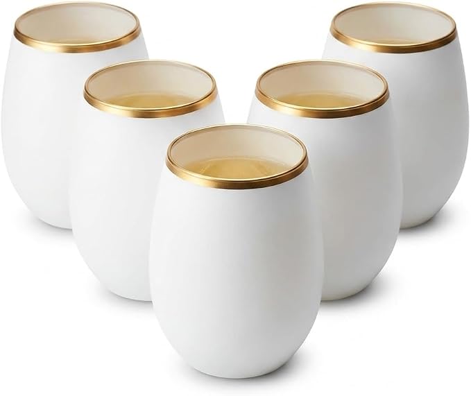 Oojami 40 Pack Disposable Plastic Wine Glasses 12 Oz Stemless Gold Rim Cups | by Oojami