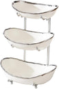 jessie 3 Tier Fruit Bowls for Kitchen Counter,Ceramic Large Fruit Basket Stand,Metal Fruit Serving Tray Snacks Nuts Cake Storage Holder (Silver 1)