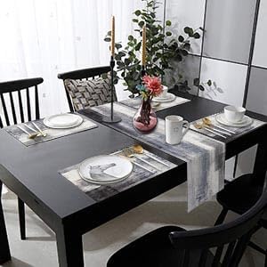 Emvency Table Runner and Placemats Set of 6, Abstract Gray Grey | Dark Art - Image 4