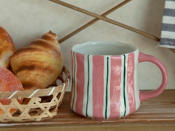 Stripe Ceramic Coffee Mugs, 12oz Vibrant Striped Red Design Cute Mugs, - Image 5