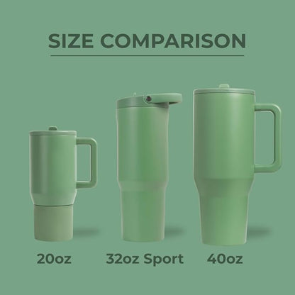 HydroJug Sport - Stainless Steel Tumbler with Straw, Vacuum Insulated, 32oz Leakproof Water Bottle, Ergonomic Design, Reusable, Dishwasher Safe, Rubber Base, Durable for Gym or Outdoors, Sage