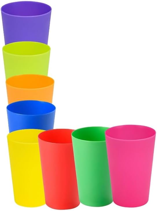 Set of 8, Mini Plastic Cups, Reusable Open Cups in 8 Colors, Stackable Water - Image 3