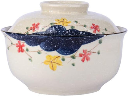 6.5 inch Retro Ceramic Ramen Bowl with Lid,Japanese Style Personalized Dinnerware For Noodle Rice Porridge Soup Fruit Sala (6.5inch, B)