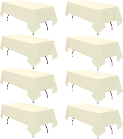 8 Pack Beige Tablecloth 60 x 102 Inch Rectangular Table Cloth for 6 Foot Rectangle Tables, Wrinkle Resistant Washable Polyester Fabric Table Covers for Wedding Party Banquet Buffet and Camping