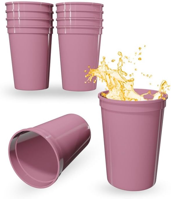 PartyPrints 10 Pack Small 10 to 12 oz Pink Reusable Blank Plastic Cups by PartyPrints