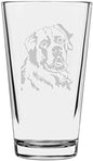 Saint Bernard Dog Themed Etched All Purpose 16oz Pint Glass
