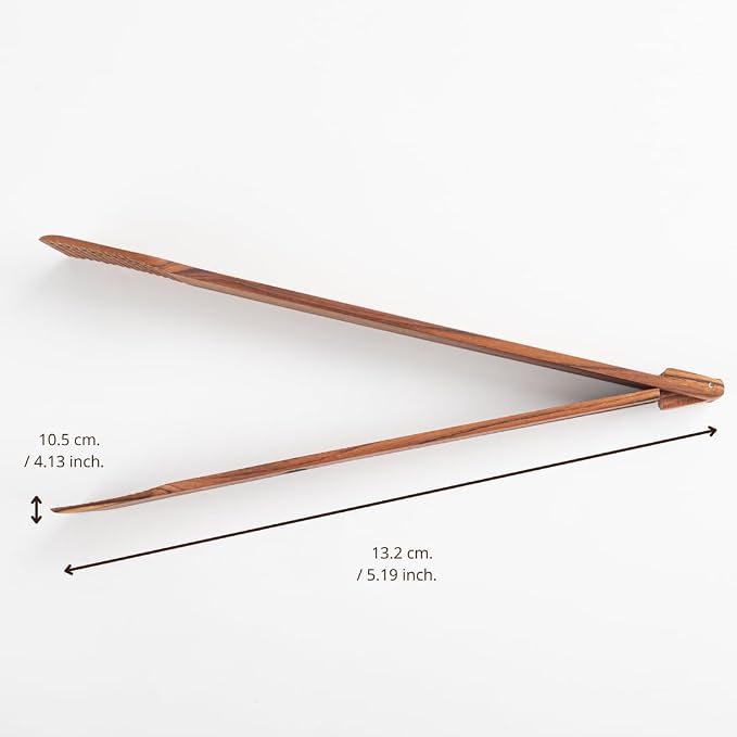 Super Slim Spring Salad Tongs: Teak Wood Salad Hand Server 0.1" x 0.1" x 12" - Image 3