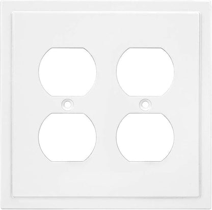 Henne Bery Modern Edge Decorative Wall Plate Switch Plate Outlet Cover, Durable Solid Zinc Alloy (Double Duplex, White)