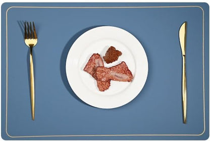 PU Leather Placemats Set of 4 - Waterproof Heat Resistant Dining Table Mats - Minimalist Non-Slip Coasters for Plates & Bowls 18x12 Inches (Blue)