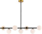 7 Lights Modern Sputnik Chandelier Globe White Glass Shade Linear Mid Century Farmhouse Pendant Light Fixture for Dining Kitchen Island Bedroom Lighting (Gold/Black)
