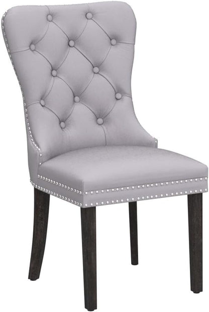 KCC Velvet Dining Chairs Set of 4, Upholstered High-end Tufted Dining Room Chair with Nailhead Back Ring Pull Trim Solid Wood Legs, Nikki Collection Modern Style for Kitchen, Light Grey