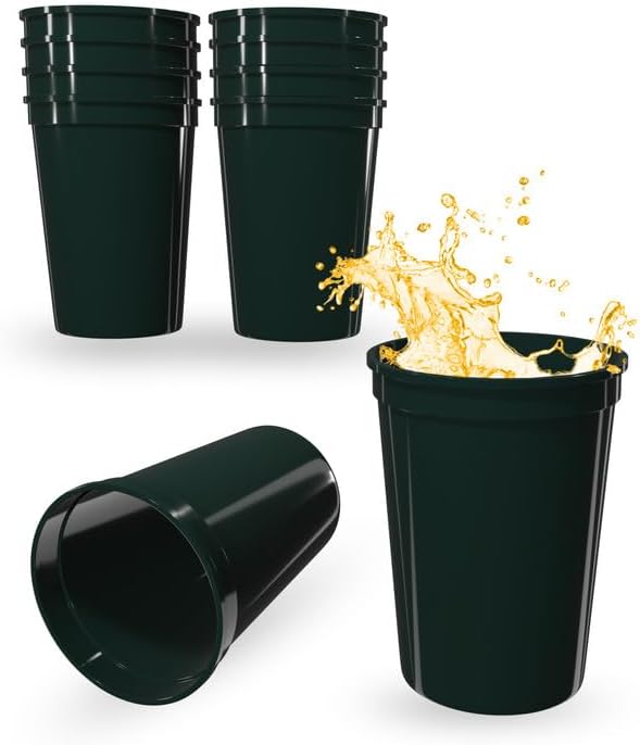 PartyPrints 10 Pack Small 10 to 12 oz Dark Green Reusable Blank Plastic Cups by PartyPrints