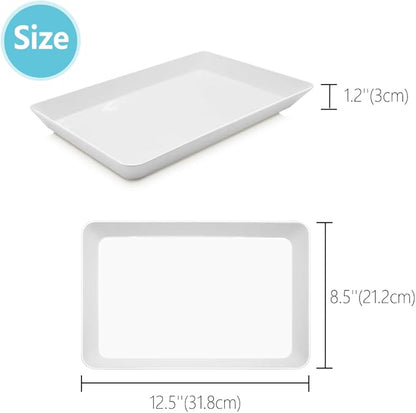 Serving Tray Platter, 4 Pcs Food Tray for Veggie Fruit Snack Dessert Cookie Cheese, Food Trays for Party Supplies Display, Plastic Platters for Serving Food, Large White Trays, BPA Free