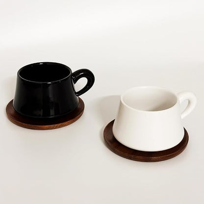 Black Cappuccino Mug and Wood Saucer - 7 oz Ceramic Coffee Cup - Image 4