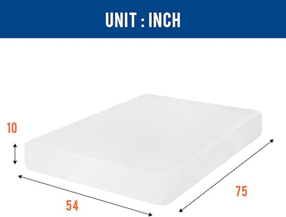 FDW | 10 Inch Full Mattress | Medium Firm | Gel Memory Foam Mattress | White | Bed in a Box, CertiPUR-US Certified | Pressure Relief, Cooling Ventilated Foam | Washable Removable Cover