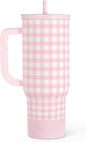 SANDJEST Pink Gingham 40oz Slider Tumbler by SANDJEST