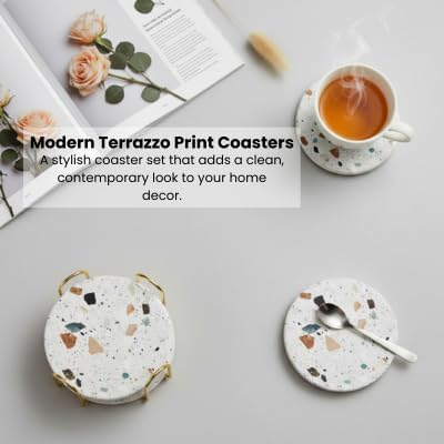 Terrazzo Coasters Set of 6, Colorful Boho Absorbent Ceramic Coasters | Speckled - Image 11